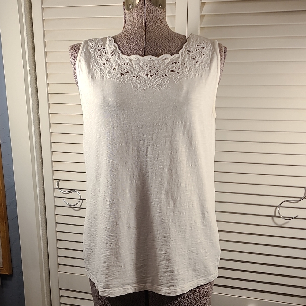 Talbots White Lace Detail Tank Top